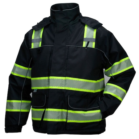 Pyramex Safety Black Parka - Weatherproof Teflon Coated w/ Detachable Hood, Size XL RPB3511XL